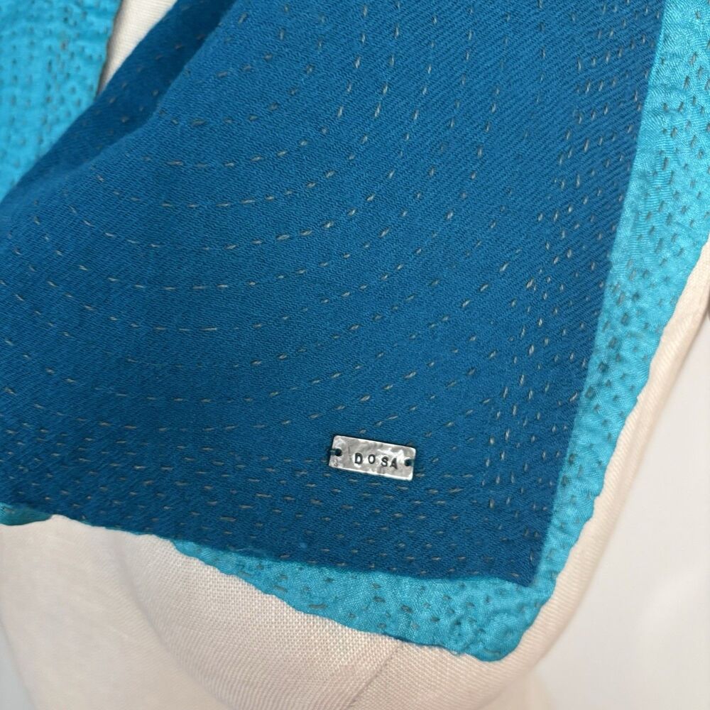 Dosa Hand-Stitched Kantha Silk Scarf Teal and Cerulean Reversible Christina Kim - Picture 6 of 11